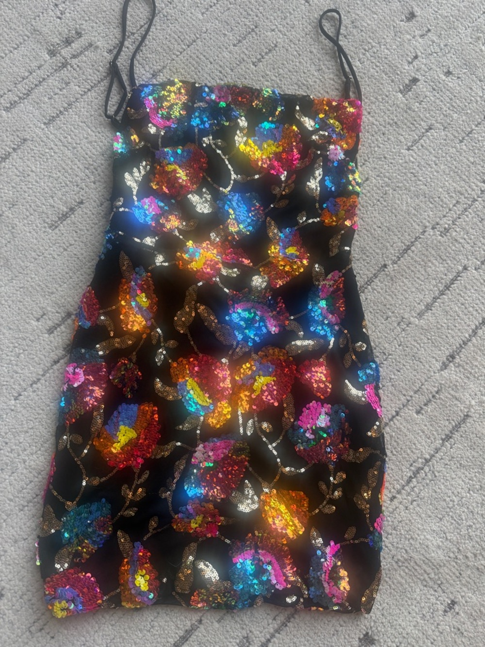 Black Sequin Floral Mini Dress with Multicolor Sequins